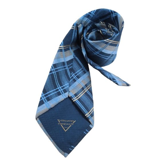 VITALIANO PANCALDI Blue Plaids & Checks Wool Tie ITALY 60"/ 4" EC - Picture 6 of 7